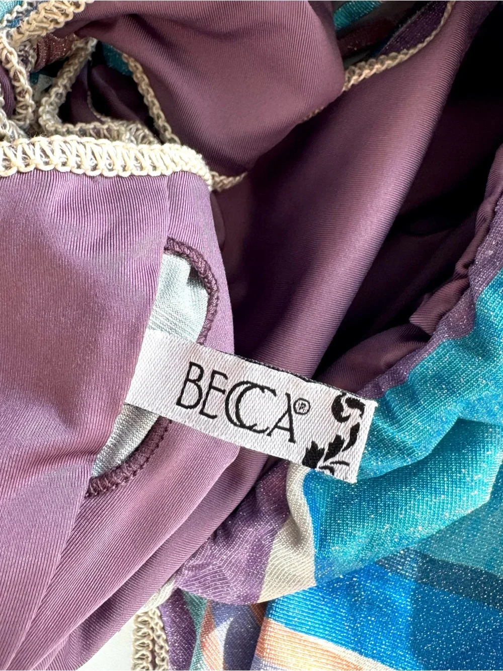 BECCA by Rebecca Virtue Blue Purple Agate Skylar Braided Plunge One-Piece Size S